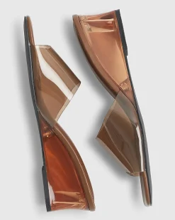 Brown Perspex Mule Wedge Sandals