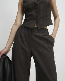 Brown Pinstripe Wide Leg Trousers