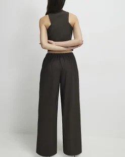 Brown Pinstripe Wide Leg Trousers