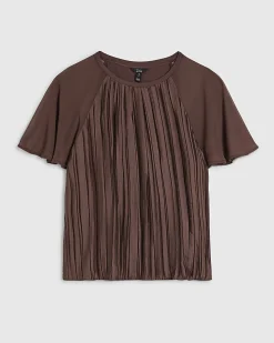 Brown Pleated Hybrid Short Sleeve T-Shirt