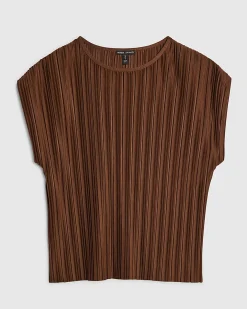 Brown Plisse Short Sleeve Top