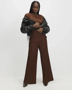 Brown Plisse Short Sleeve Top