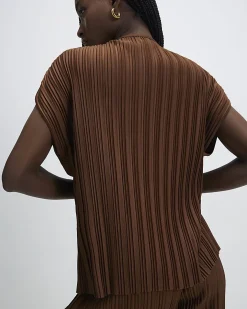 Brown Plisse Short Sleeve Top