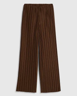 Brown Plisse Wide Leg Trousers
