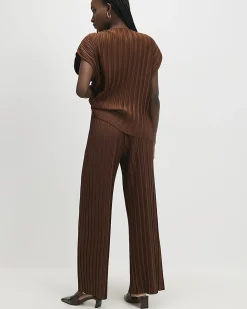 Brown Plisse Wide Leg Trousers