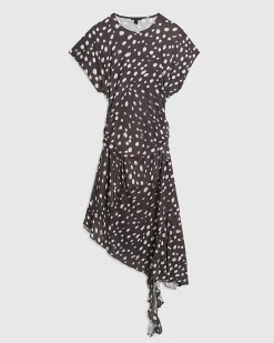 Brown Polka Dot Hybrid T-Shirt Midi Dress