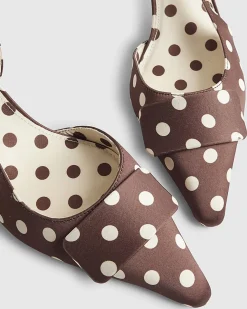 Brown Polka Dot Print Slingback Court Heels