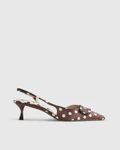 Brown Polka Dot Print Slingback Court Heels