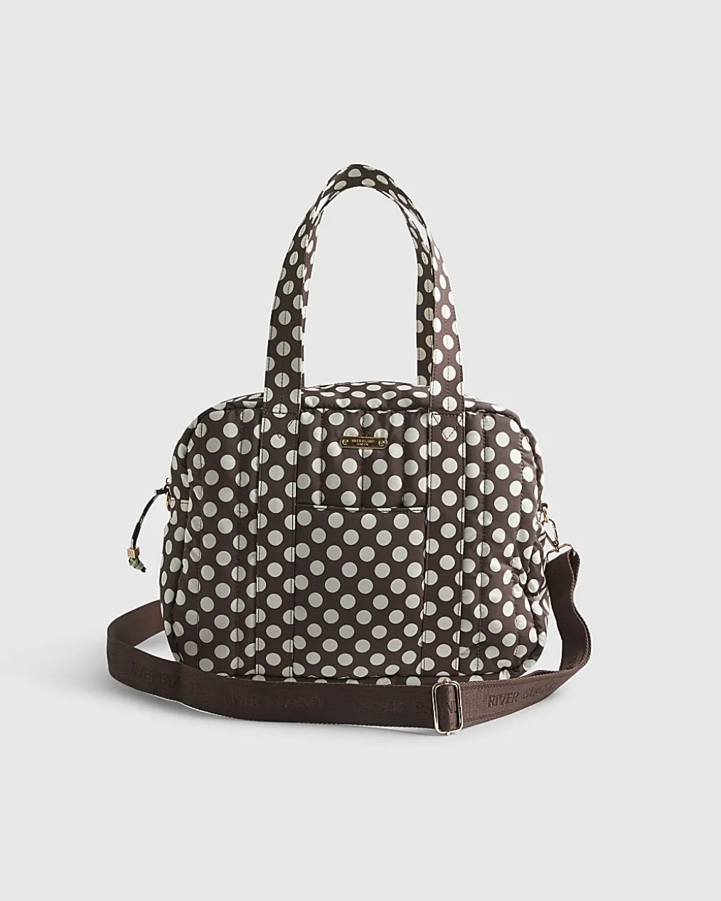 Brown Polka Dot Quilted Holdall Bag