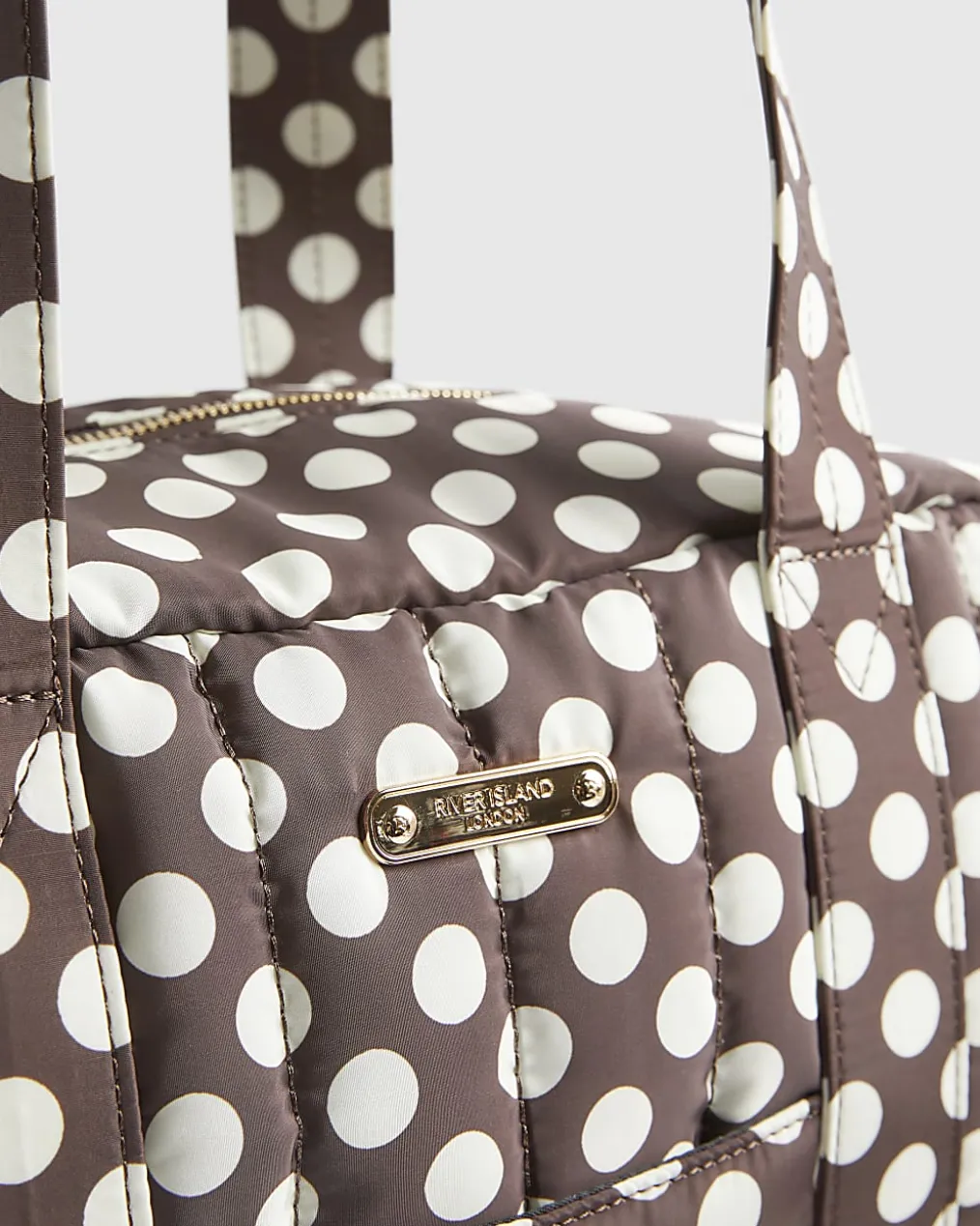 Brown Polka Dot Quilted Holdall Bag