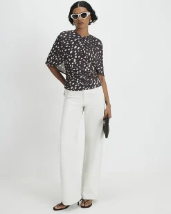 Brown Polka Dot Ruched Cape Top