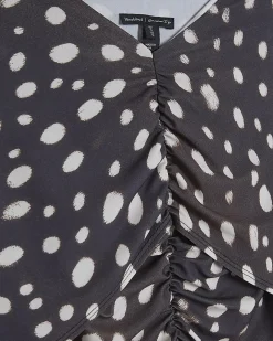 Brown Polka Dot Ruched Cape Top