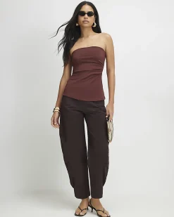 Brown Polyamide Bandeau Top