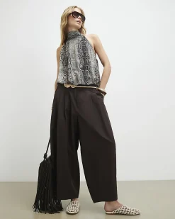 Brown Poplin Barrel Leg Trousers