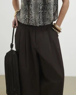 Brown Poplin Barrel Leg Trousers