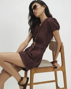 Brown Poplin Broderie Cutwork Playsuit