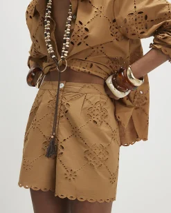 Brown Poplin Broderie Shorts