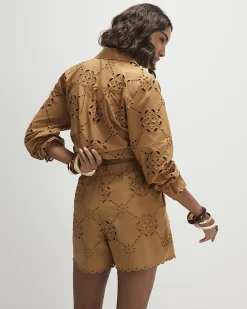 Brown Poplin Broderie Shorts