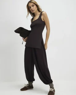 Brown Premium Sleeveless Square Neck Tank Top