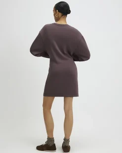 Brown Premium Tie Front Mini Sweatshirt Dress
