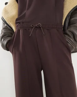 Brown Premium Wide Leg Pintuck Joggers