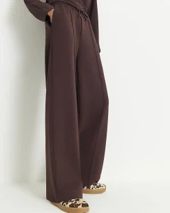 Brown Premium Wide Leg Pintuck Joggers