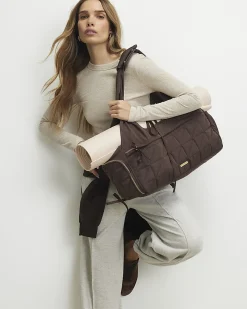 Brown Quilted Bow Yoga Bag