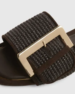 Brown Raffia Buckle Sandals