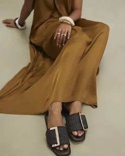 Brown Raffia Buckle Sandals