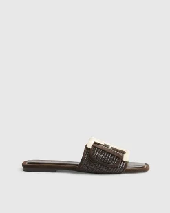 Brown Raffia Buckle Sandals