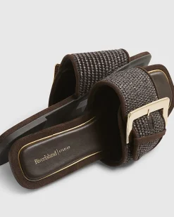Brown Raffia Buckle Sandals