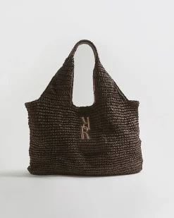 Brown Raffia Shopper Bag