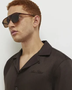 Brown Regular Fit Embroidered Script Shirt