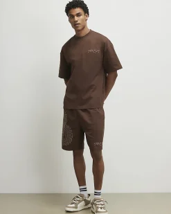 Brown Regular Fit Embroidered Dragon Shorts