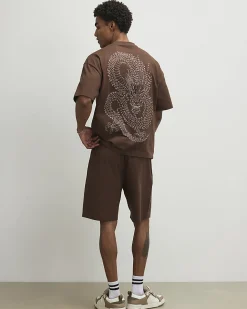 Brown Regular Fit Embroidered Dragon Shorts
