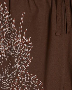 Brown Regular Fit Embroidered Dragon Shorts