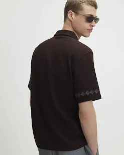 Brown Regular Fit Flower Embroidered Shirt