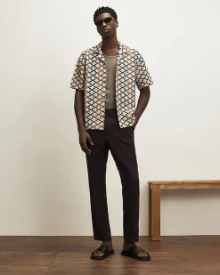 Brown Regular Fit Geometric Crochet Shirt