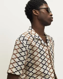 Brown Regular Fit Geometric Crochet Shirt