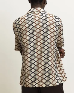 Brown Regular Fit Geometric Crochet Shirt