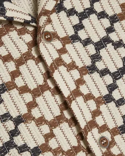Brown Regular Fit Geometric Crochet Shirt