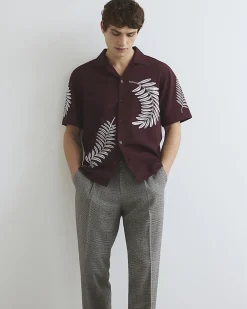 Brown Regular Fit Leaf Embroidered Shirt
