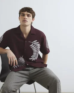 Brown Regular Fit Leaf Embroidered Shirt