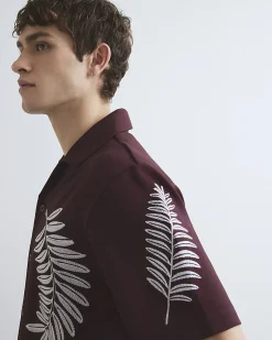 Brown Regular Fit Leaf Embroidered Shirt