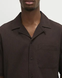 Brown Regular Fit Textured Short Sleeve Shirt