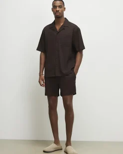 Brown Regular Fit Textured Short Sleeve Shirt