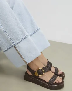 Brown Ring Buckle Flatform Sandals