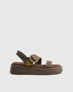 Brown Ring Buckle Flatform Sandals