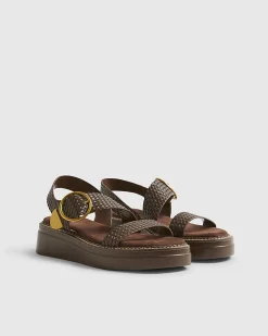 Brown Ring Buckle Flatform Sandals