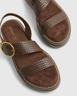 Brown Ring Buckle Flatform Sandals